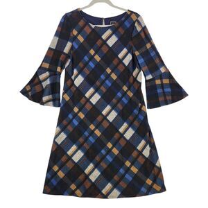 Jessica Howard Dress Size Medium Plaid Black Brown Bell Sleeve Office Career